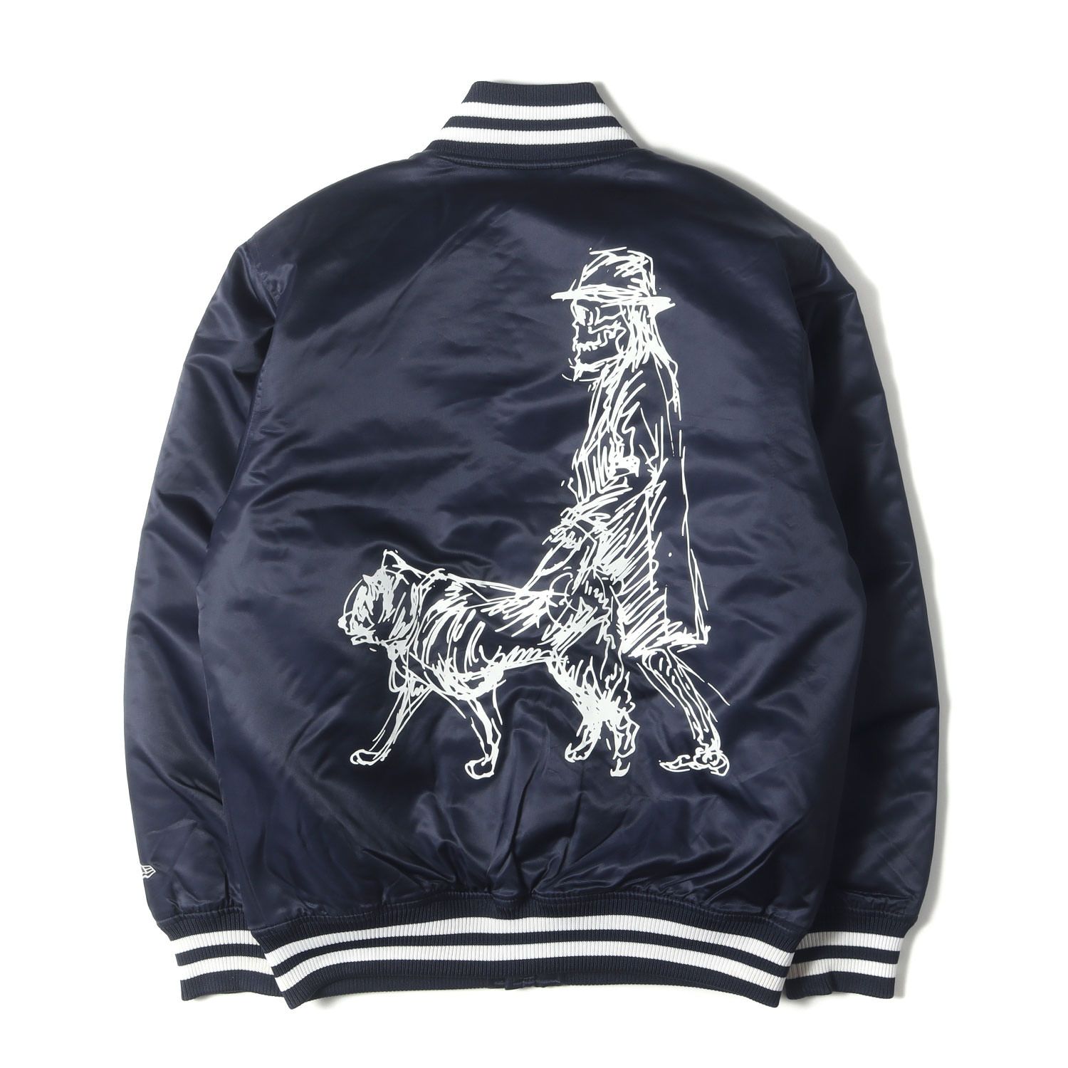 Yohji Yamamoto ヨウジヤマモト スタジャン ネイビー 紺 サイズ 3 ERA バックイラスト ナイロン サテン NYLON VIRSITY JKT アウター ジャケット ブルゾン メンズ