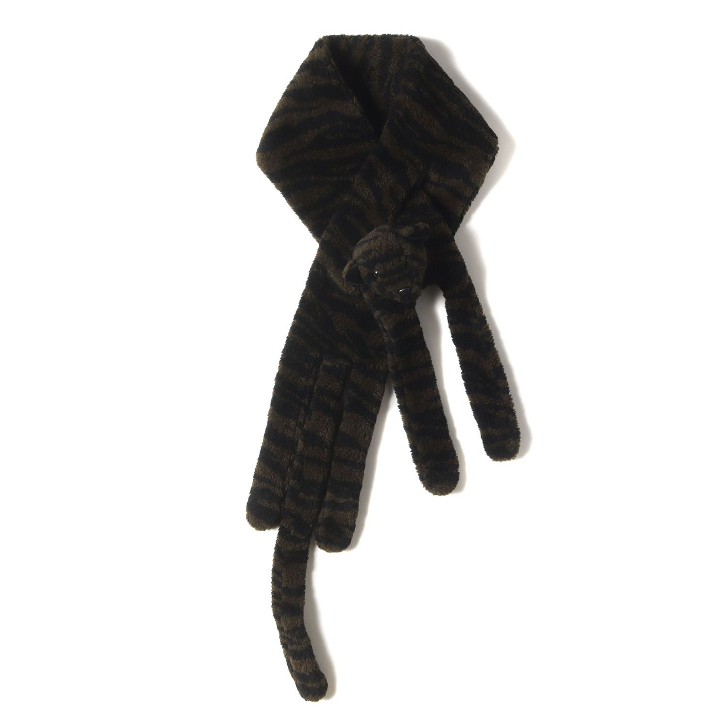 KENZO ケンゾー タイガー モチーフ フリース マフラー FUR STRIPED TIGER SCARF イタリア製 カーキ ブラック ブランド ファッション アイテム 小物 メンズ