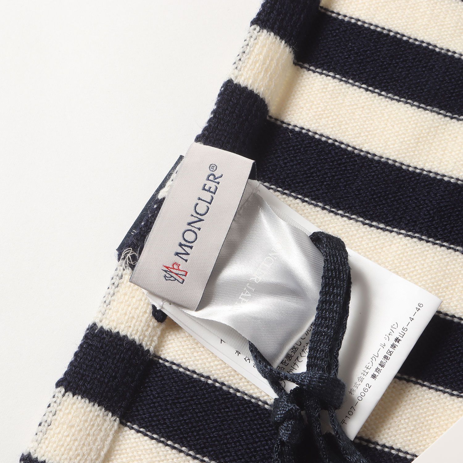 MONCLER モンクレール マフラー マリンボーダー ウールニット SCIARPA イタリア製 オフホワイト ネイビー 白紺 ブランド ファッション アイテム メンズ