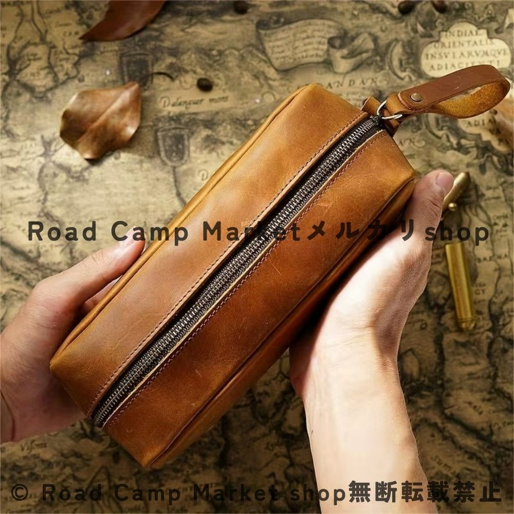 ペンケース 本革 メンズ レディース クレイジーホースレザー 男女兼用 ペンポーチ クラッチペンケース 小物入れ 雑貨収納 大容量 ジッパー付き ギフト プレゼント 通勤 通学 お洒落 オシャレ ユニセックス かっこいい 耐久性がある ブラウン