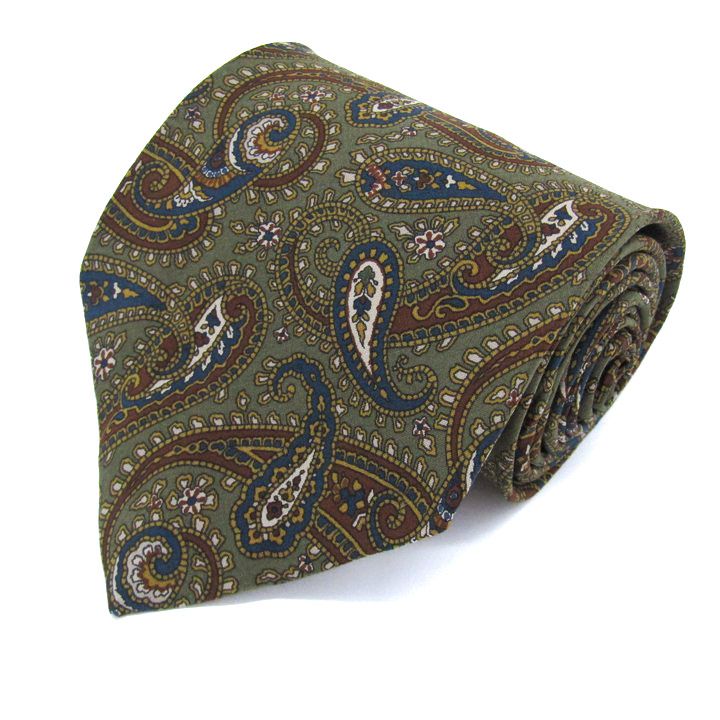 ロンシャン ブランド ネクタイ ペイズリー柄 シルク イタリア製 PO メンズ カーキ Longchamp 【中古】