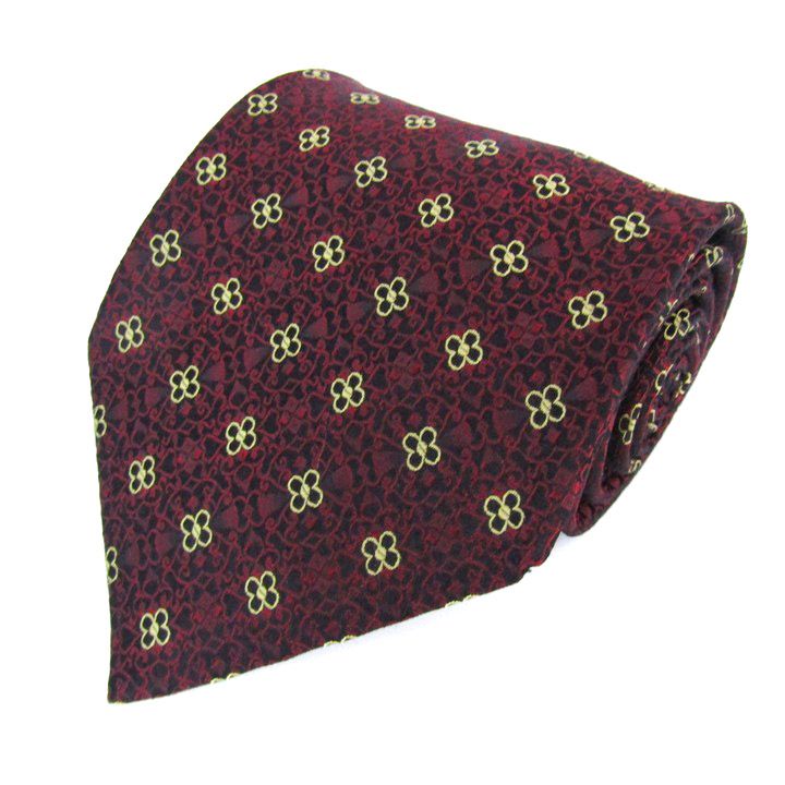 レノマ ブランド ネクタイ 花柄 小紋柄 シルク PO メンズ ワインレッド renoma 【中古】