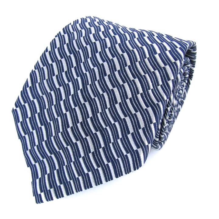 トラサルディ ブランド ネクタイ ウェーブ ストライプ柄 シルク イタリア製 PO メンズ ネイビー TRUSSARDI 【中古】