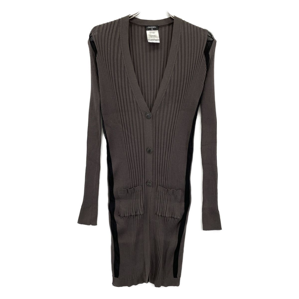 CHANEL シャネル ﾌﾞﾗｳﾝ ｺｺﾏｰｸ ﾘﾌﾞﾆｯﾄ ﾛﾝｸﾞｶｰﾃﾞｨｶﾞﾝ 38