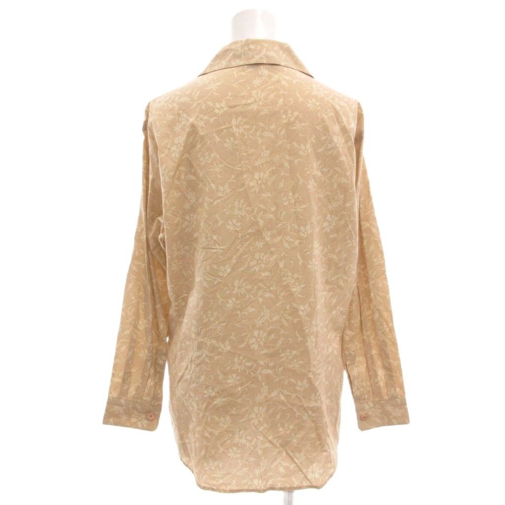 クリスチャンディオール Christian Dior ヴィンテージ オープン シャツ ブラウス 長袖 シルク混 M ベージュ 花柄 タック GV GY 53