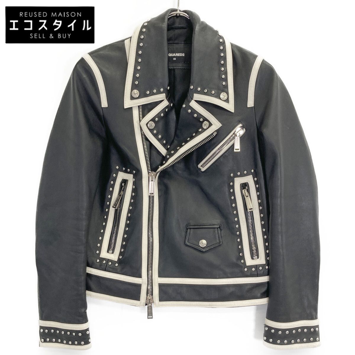 ディースクエアード 正規 スタッズ装飾 ダブルライダース 38