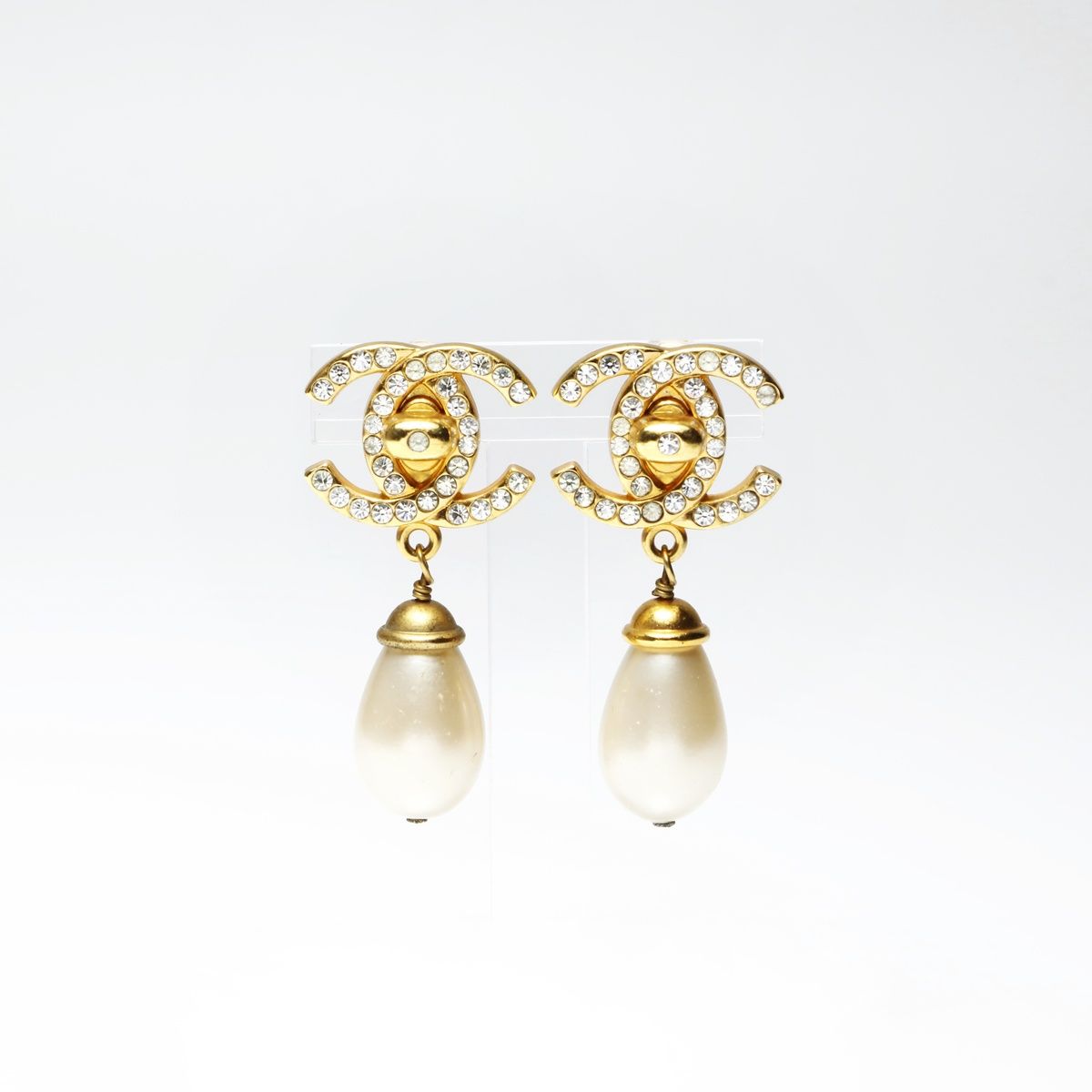 CHANEL シャネル イヤリング 96 A 1996 ココマーク ラインストーン パール