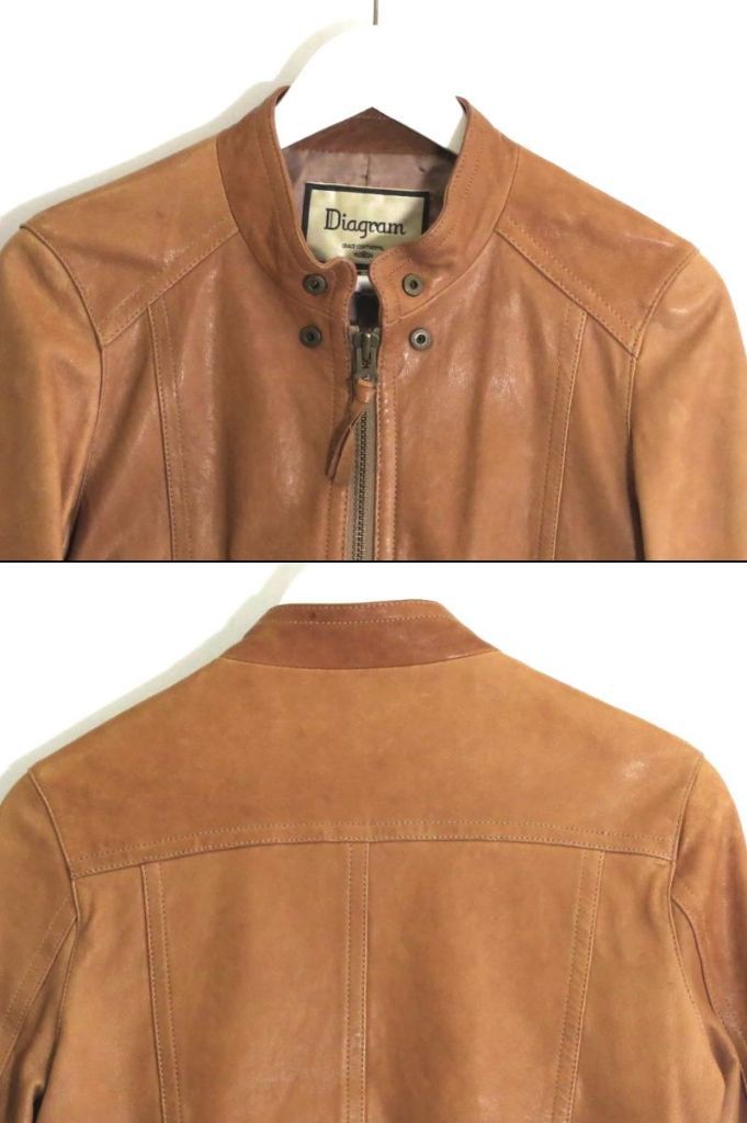 227717 クリーニング済み Diagram ダイアグラム グレースコンチネンタル ラムレザー ジップアップ ジャケット キャメル