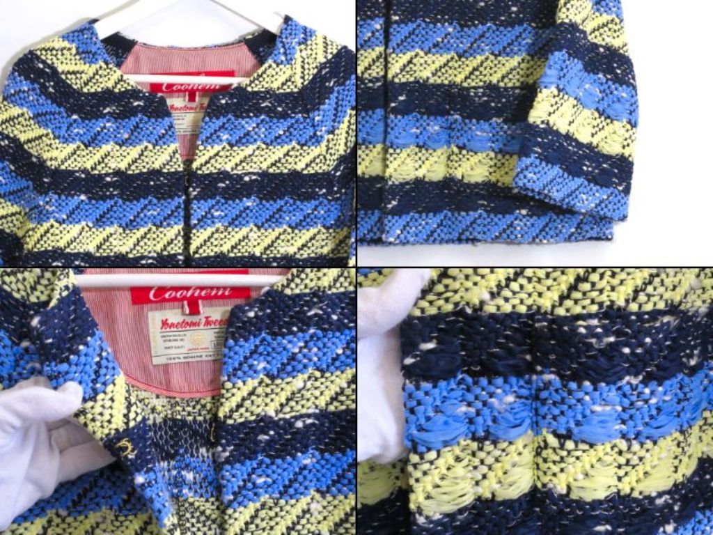 【極美品】コーヘン　ツイードジャケット　ヨネトミ　ニットツイード　ノーカラー COOHEM（コーヘン） ノーカラー ニットツイードジャケット