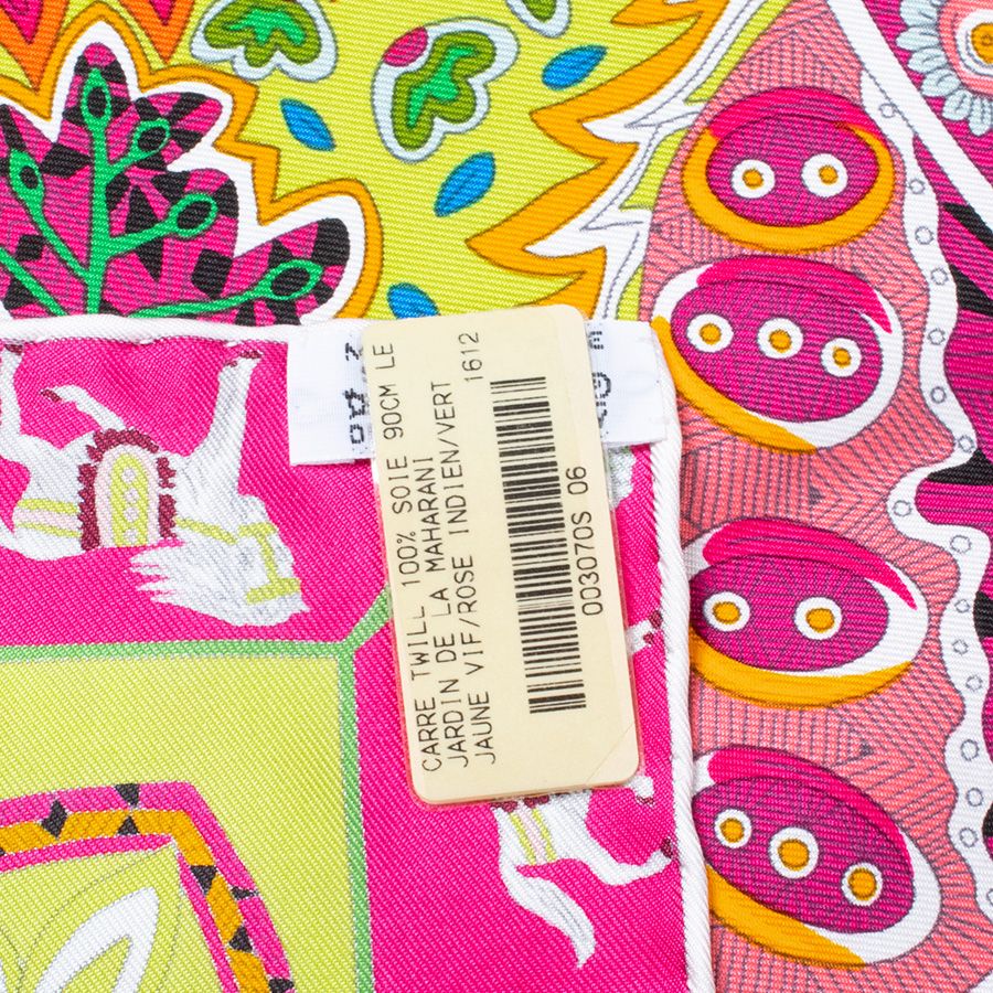  HERMES エルメス カレ90 Le Jardin de la Maharani マハラニの庭 003070 S 06 スカーフ 2017 SS イエロー ピンク バンダナ スカーフ 小物