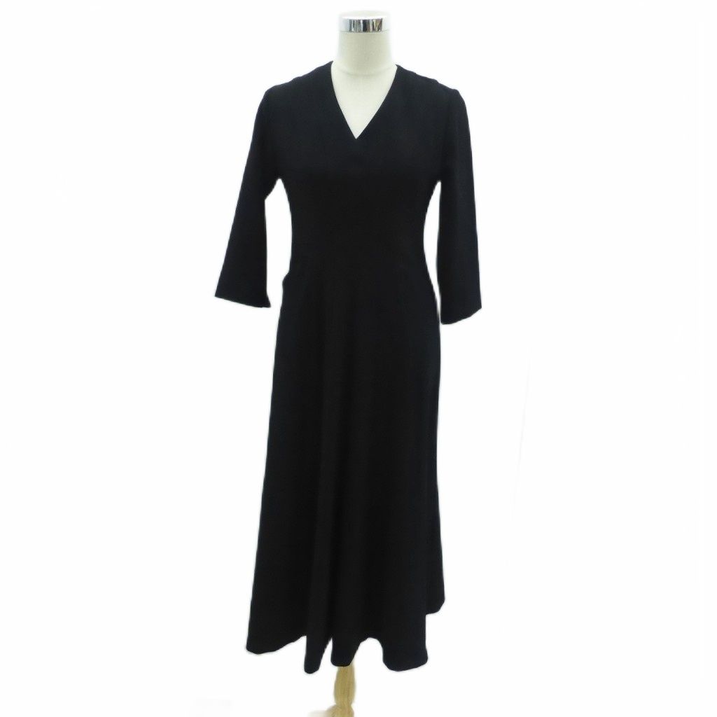 シビラ SYBILLA ジョーゼット切り替えVネックドレス ワンピース L 黒 ブラック 七分袖 ロング丈 HO 8 GY 61