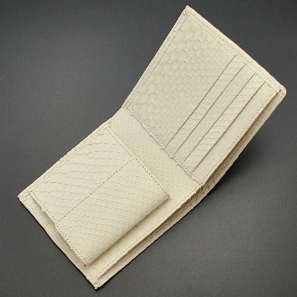 財布 メンズ 短財布 二つ折り 錦蛇無双 錦ヘビ革 オフホワイト染色 マット仕上げ パイソン レザー Back Cut バックカット 蛇革 蛇皮 本革 本皮 金運 開運 風水 国産 WPT-1 県および