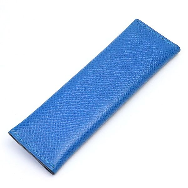 エルメス HERMES レザーコームケース バッファローホーン 櫛付 クシュベル 青系 G金具 17957