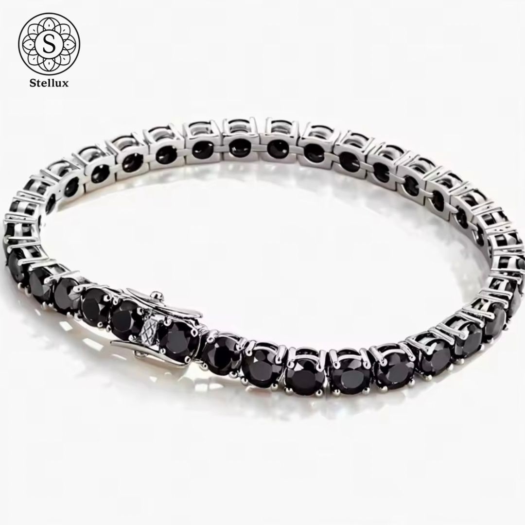 ブラックモアサナイト×S925 高級テニスチェーンブレスレット　ブリンブリン ブラックモアサナイト×S925 高級テニスチェーンブレスレット ブリンブリン