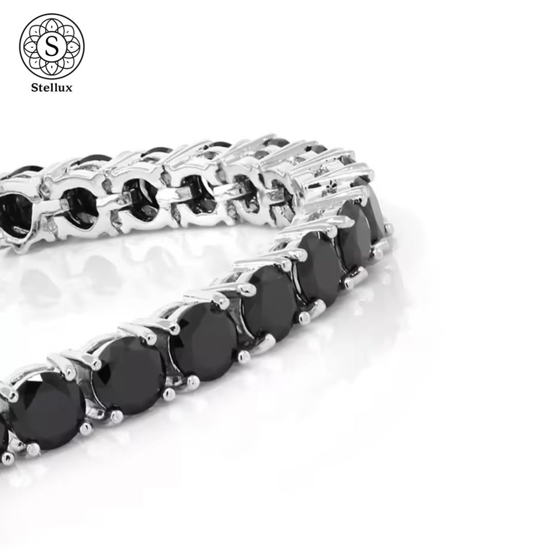 18ctが放つ贅沢】希少ブラックモアサナイト×5mmテニスチェーン