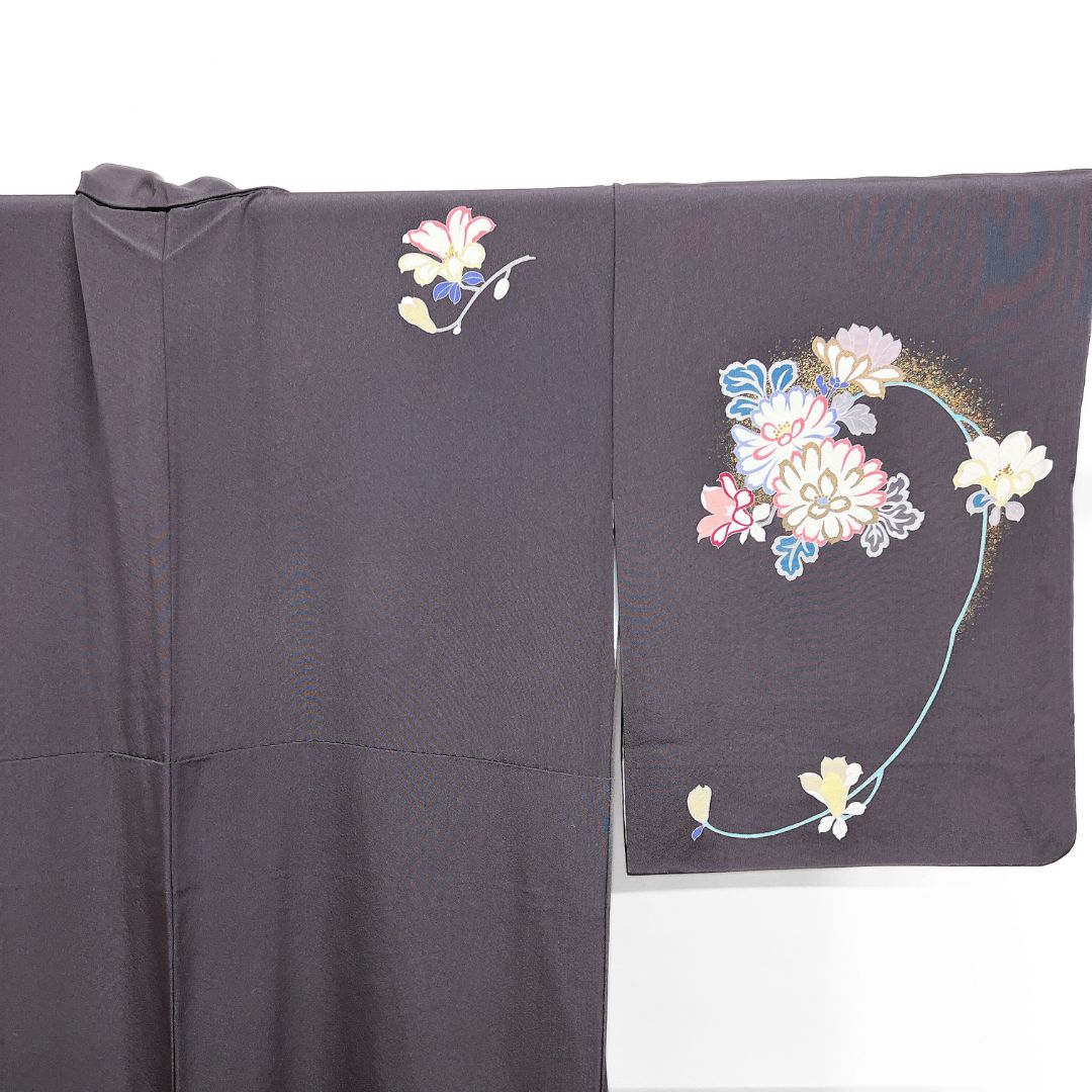  付け下げ 菊花 百合 金駒刺繍 金彩 紋無し 着物 123 b d ms 訪問着 付け下げ 着物