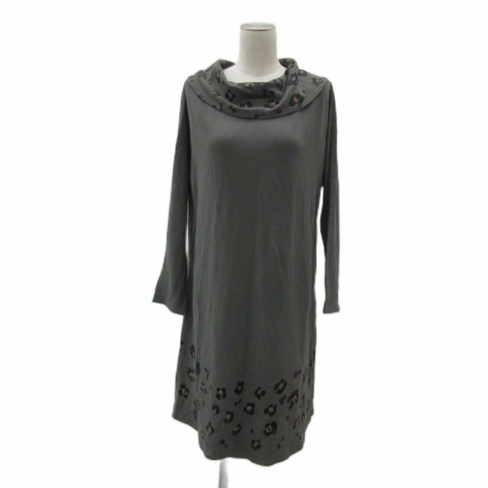 イタリヤ 伊太利屋 ワンピース 長袖 レオパード柄 ヒョウ柄 ひざ丈 9 グレー 825292 F H YS 11 GY 61