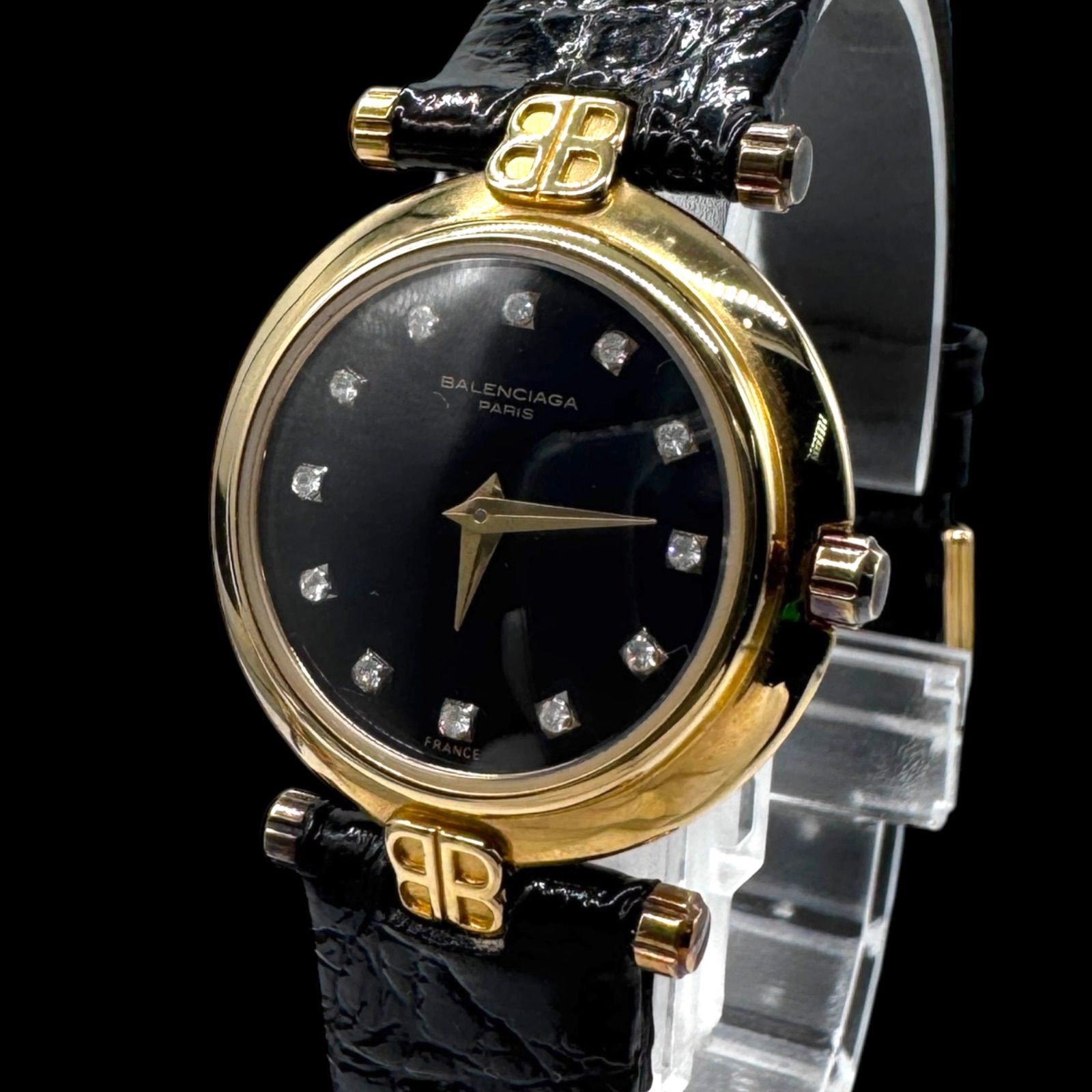 稼働 良品 BALENCIAGA バレンシアガ 12Pダイヤ レディース腕時計 2針