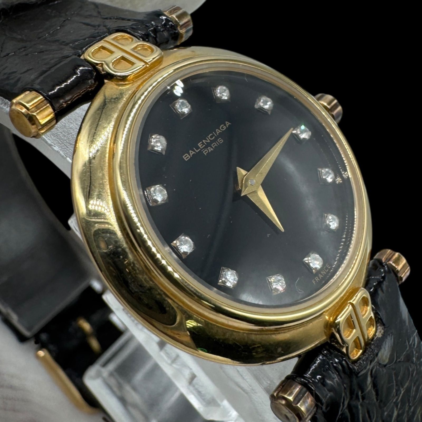 稼働 良品 BALENCIAGA バレンシアガ 12Pダイヤ レディース腕時計 2針