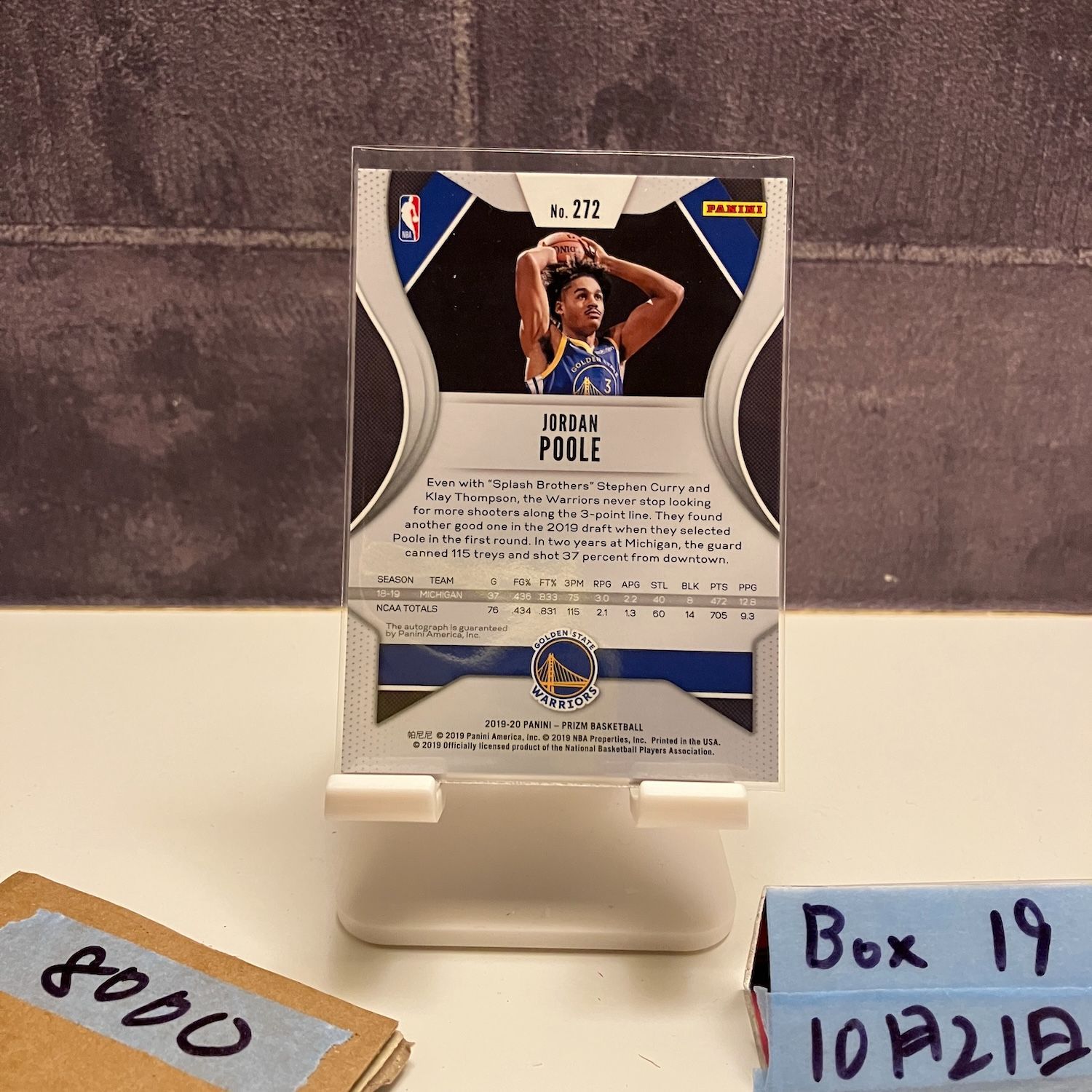 2019-20 Panini Prizm Jordan Poole 直筆サインカード Golden State