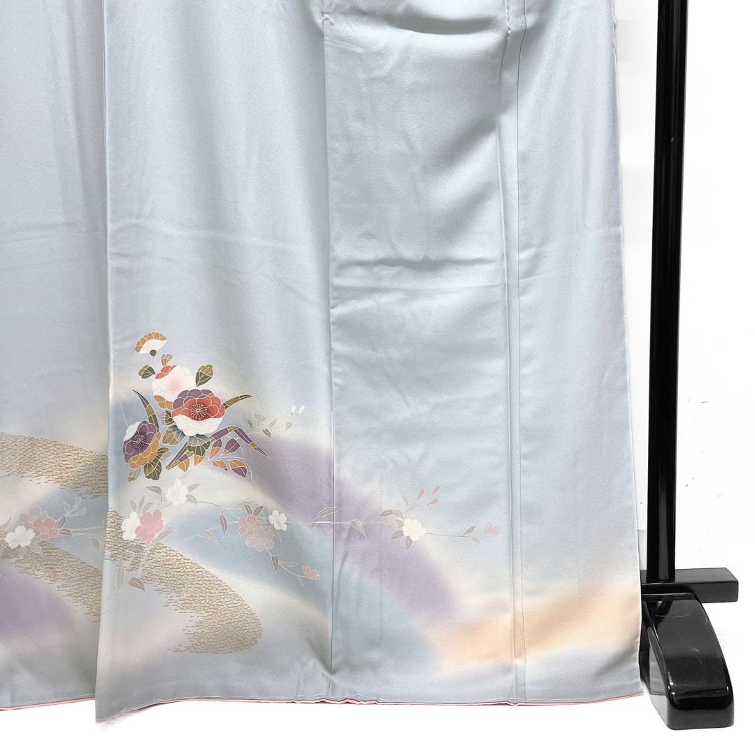  未着用 訪問着 金駒刺繍 梅 桜 楓 紋無し ライトブルー 着物 123 b d ms 訪問着 付け下げ 着物