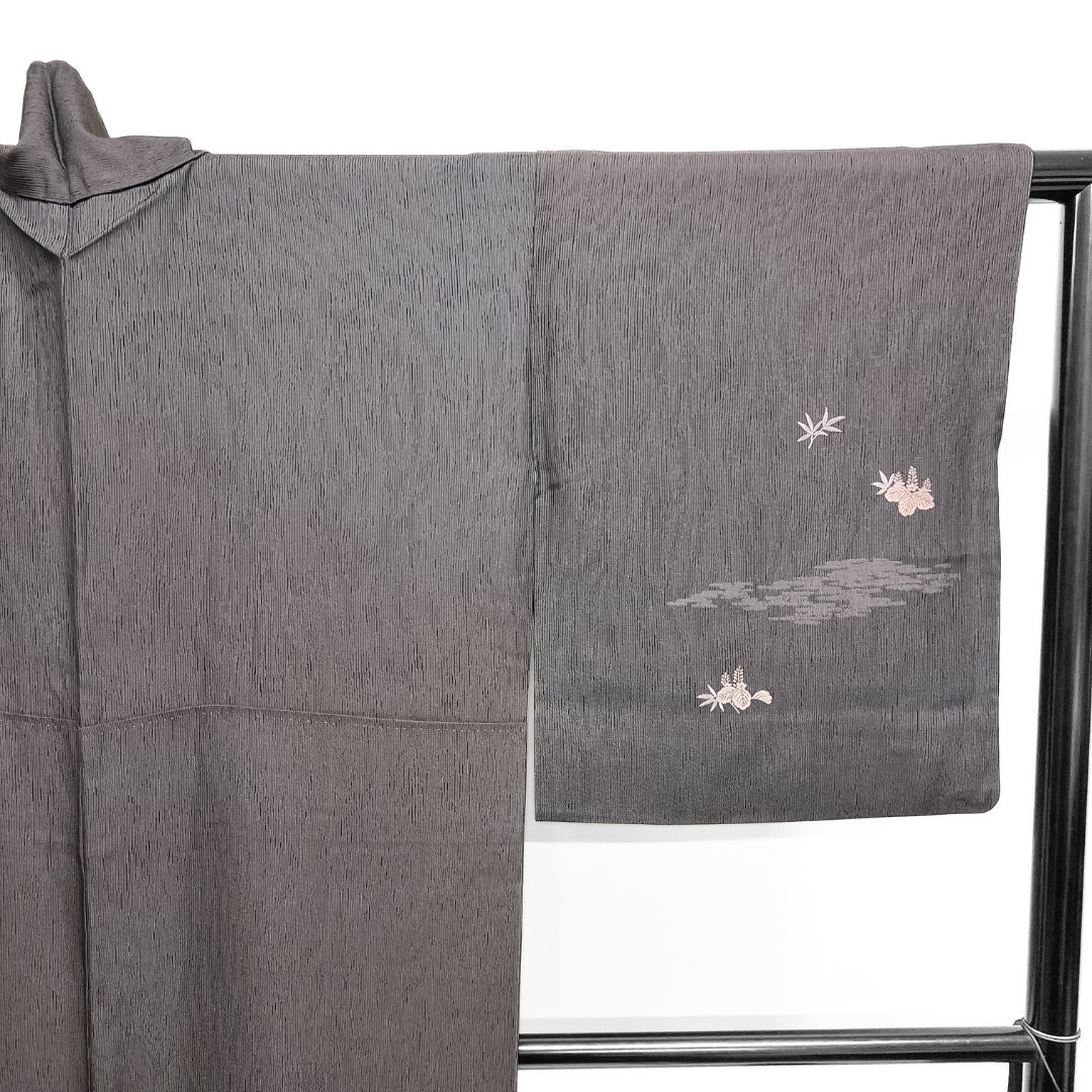  付け下げ 桐の花 竹 霞 縦縞 ダークトーン 着物 123 b d ms 訪問着 付け下げ 着物