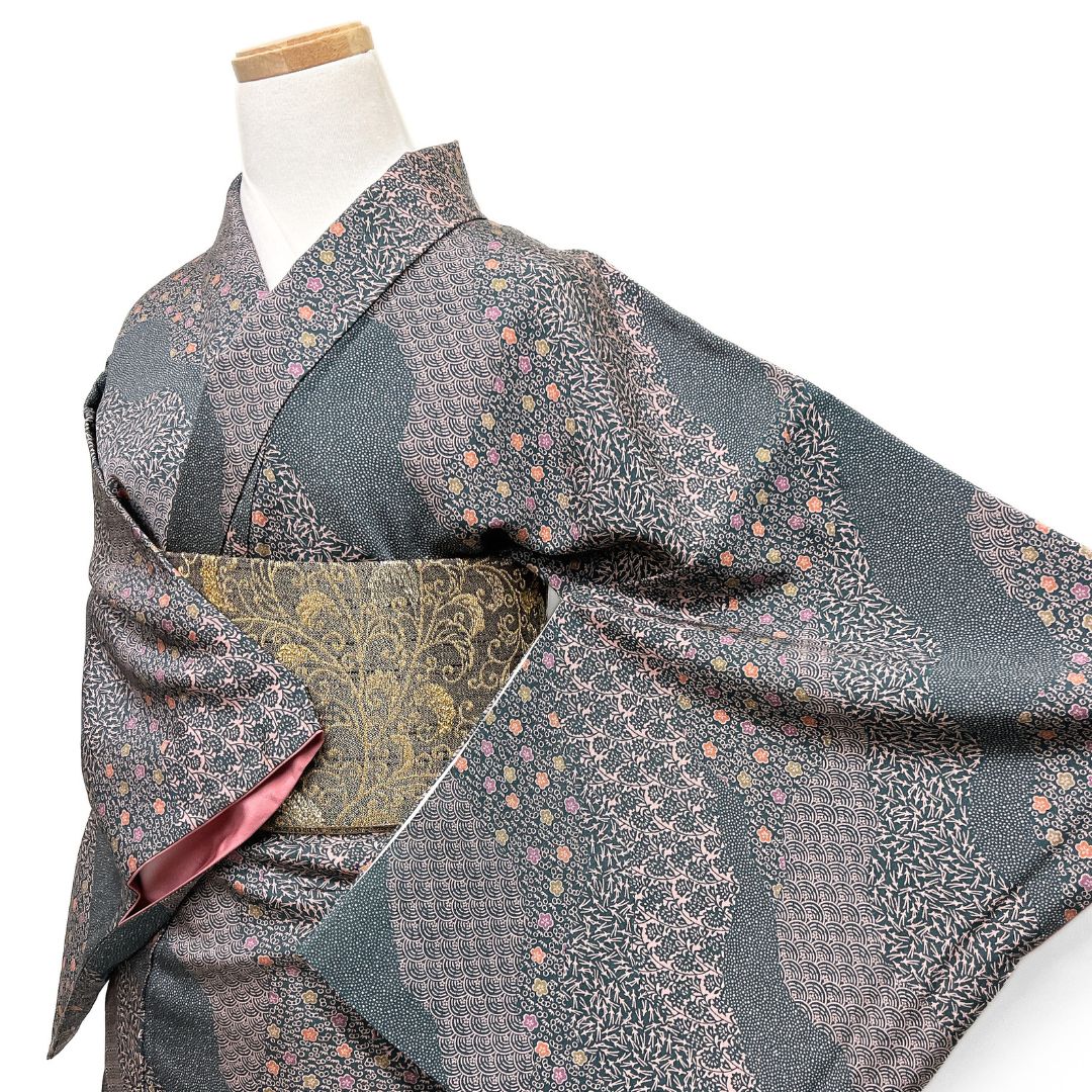 小紋 道長取り 松葉 松竹梅 花 青海波 着物 123 b d ms