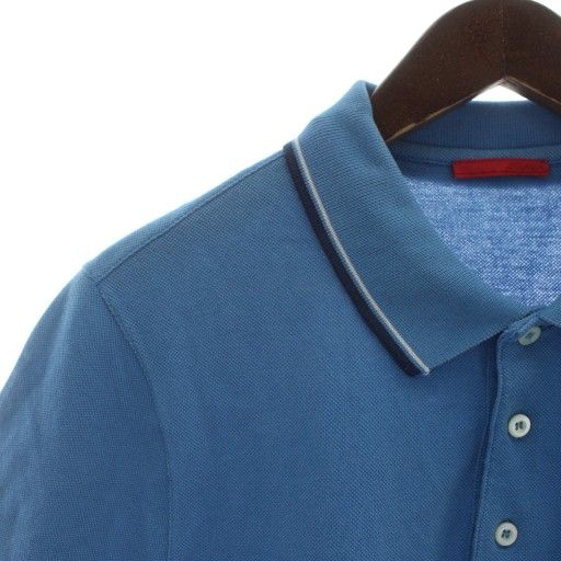 プラダスポーツ PRADA SPORT ポロシャツ 鹿の子 半袖 ライン M 青