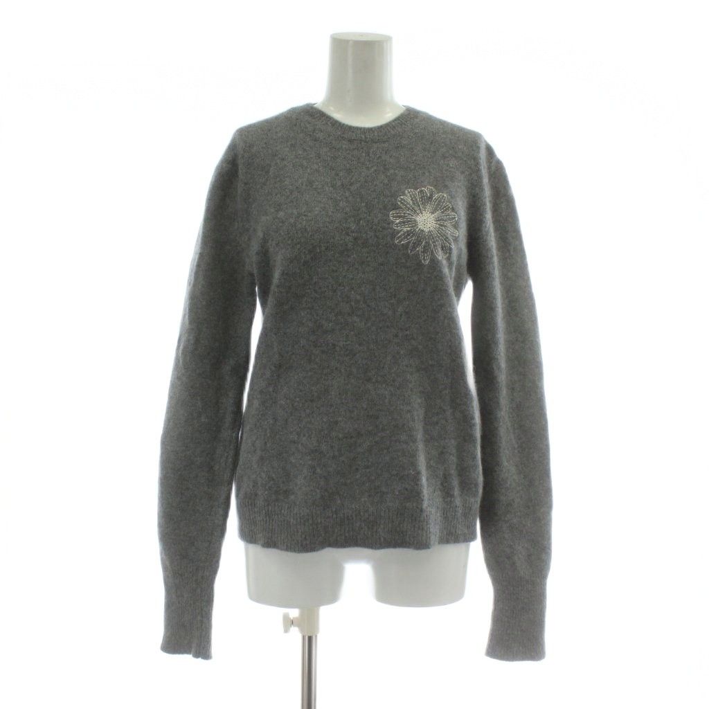 マルディメクルディ Mardi Mercredi ニット セーター ラクーン混 ウール混 長袖 クルーネック ロゴ 刺繍 ワンサイズ グレー XZ