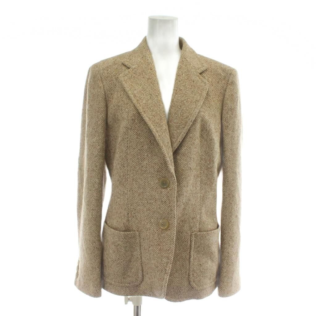 マックスマーラ MAX MARA テーラードジャケット ウール シルク混 シングル 2 B 総裏地 センターベント ヘリンボーン 40 M 茶色 ブラウン XZ
