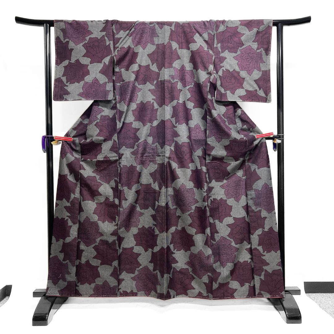 小紋 紬 薔薇模様 お洒落 着物 123 b d ms