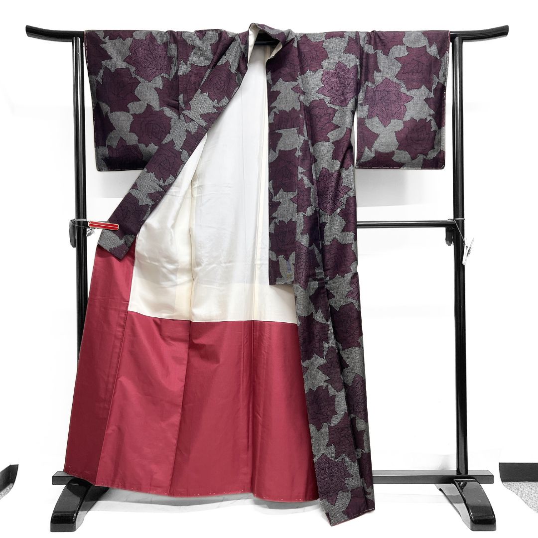  小紋 紬 薔薇模様 お洒落 着物 123 b d ms 小紋 着物