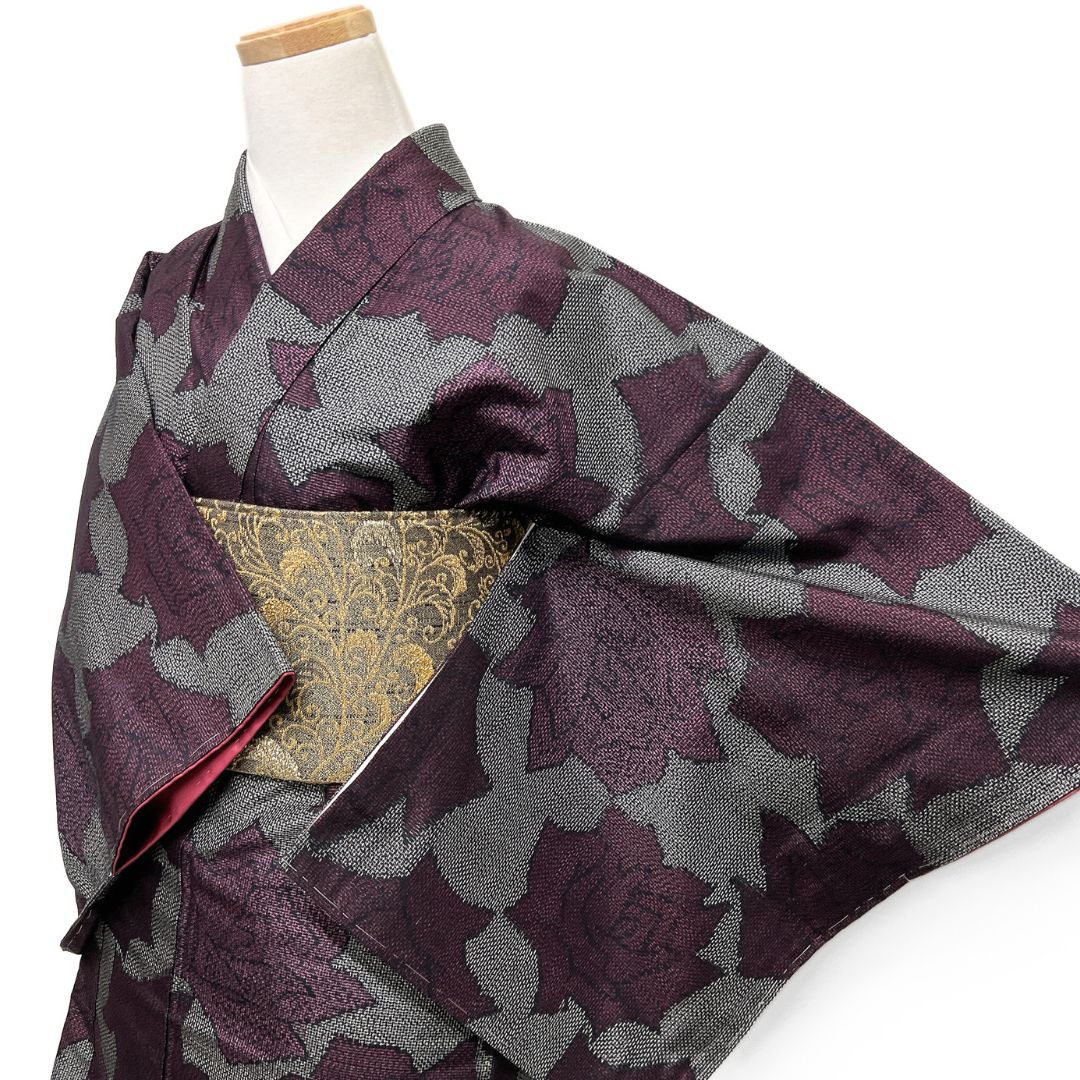 小紋 紬 薔薇模様 お洒落 着物 123 b d ms