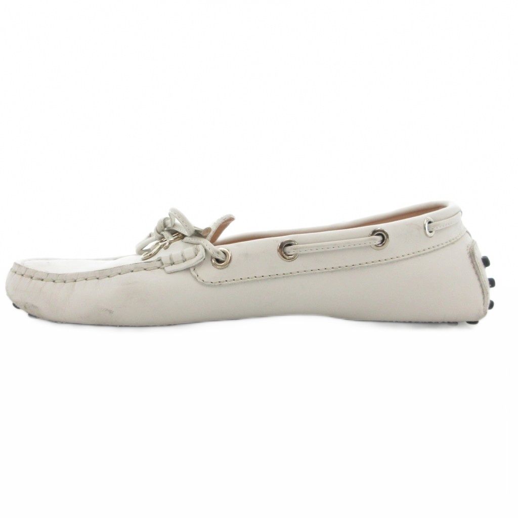 トッズ TOD S ロゴ ドライビングシューズ ローファー スリッポン 36.5 レザー 白 ホワイト GV GY 62