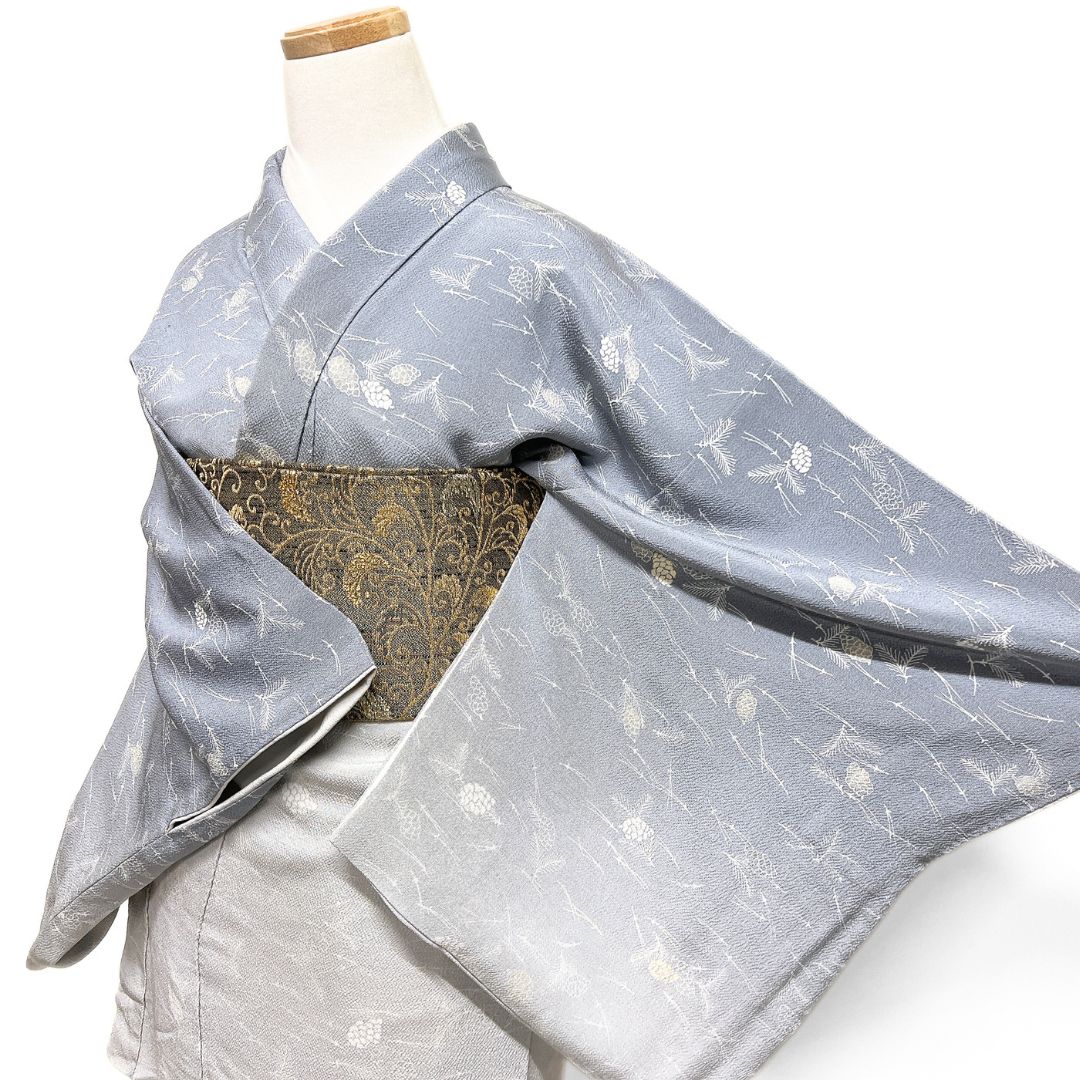 付け下げ 金駒刺繍 松ぼっくり 松葉 グラデーション 紋無し 着物 123 b d ms