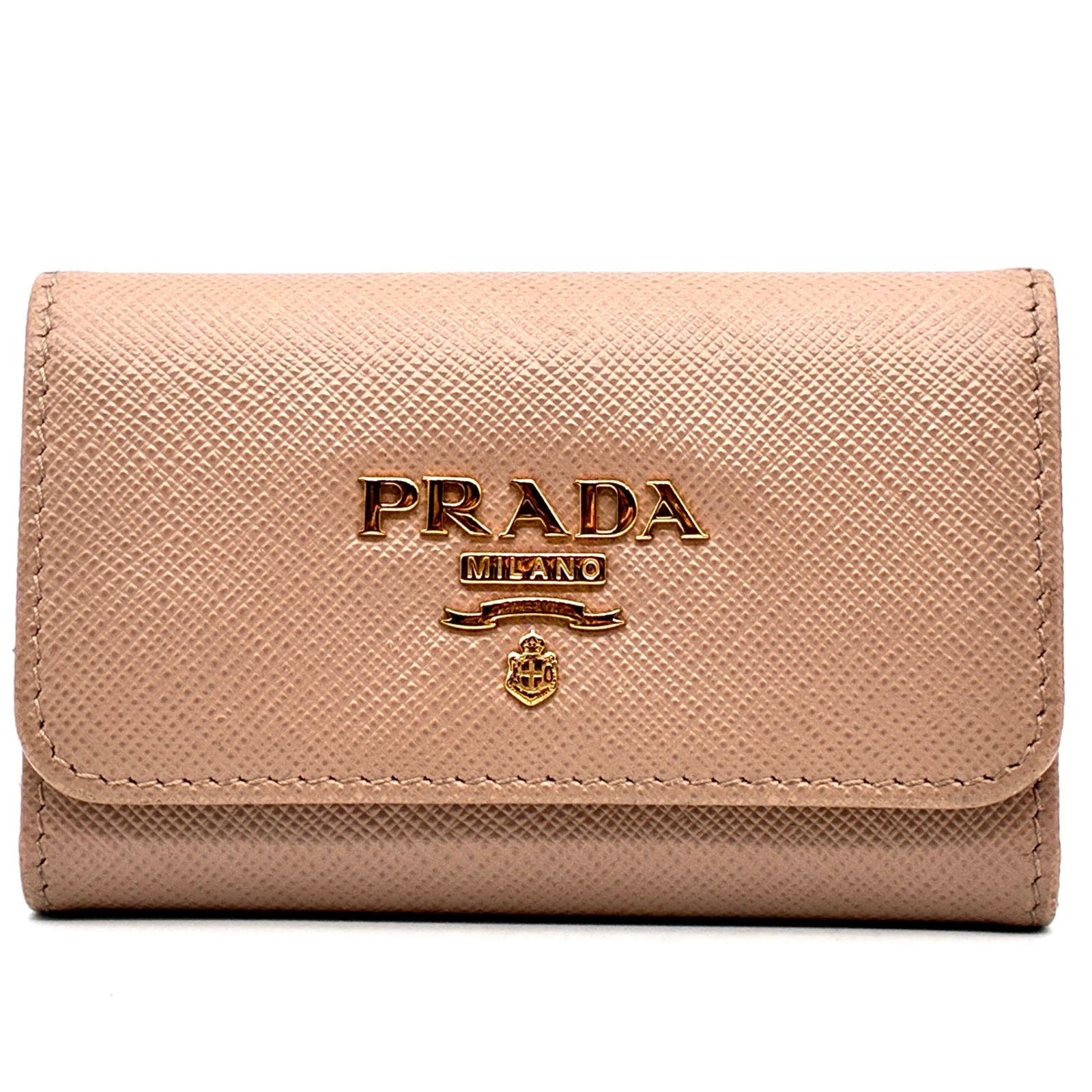 PRADA プラダ キーケース 4連 サフィアーノレザー ロゴ レディース ピンクベージュ