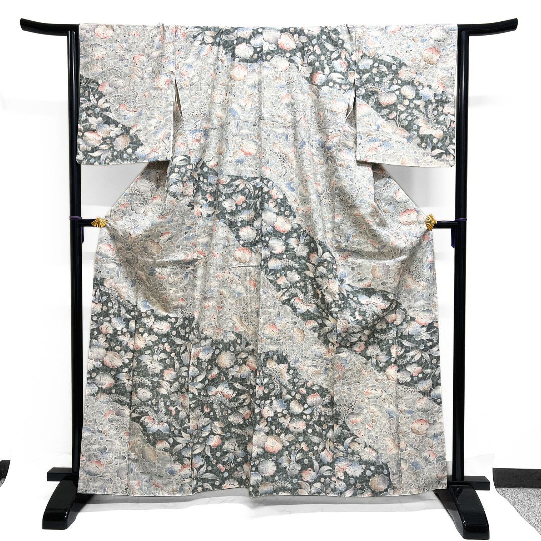 付け下げ 紬 辻ヶ花 葵 桐の花 ぼかし染め 着物 123 b d ms