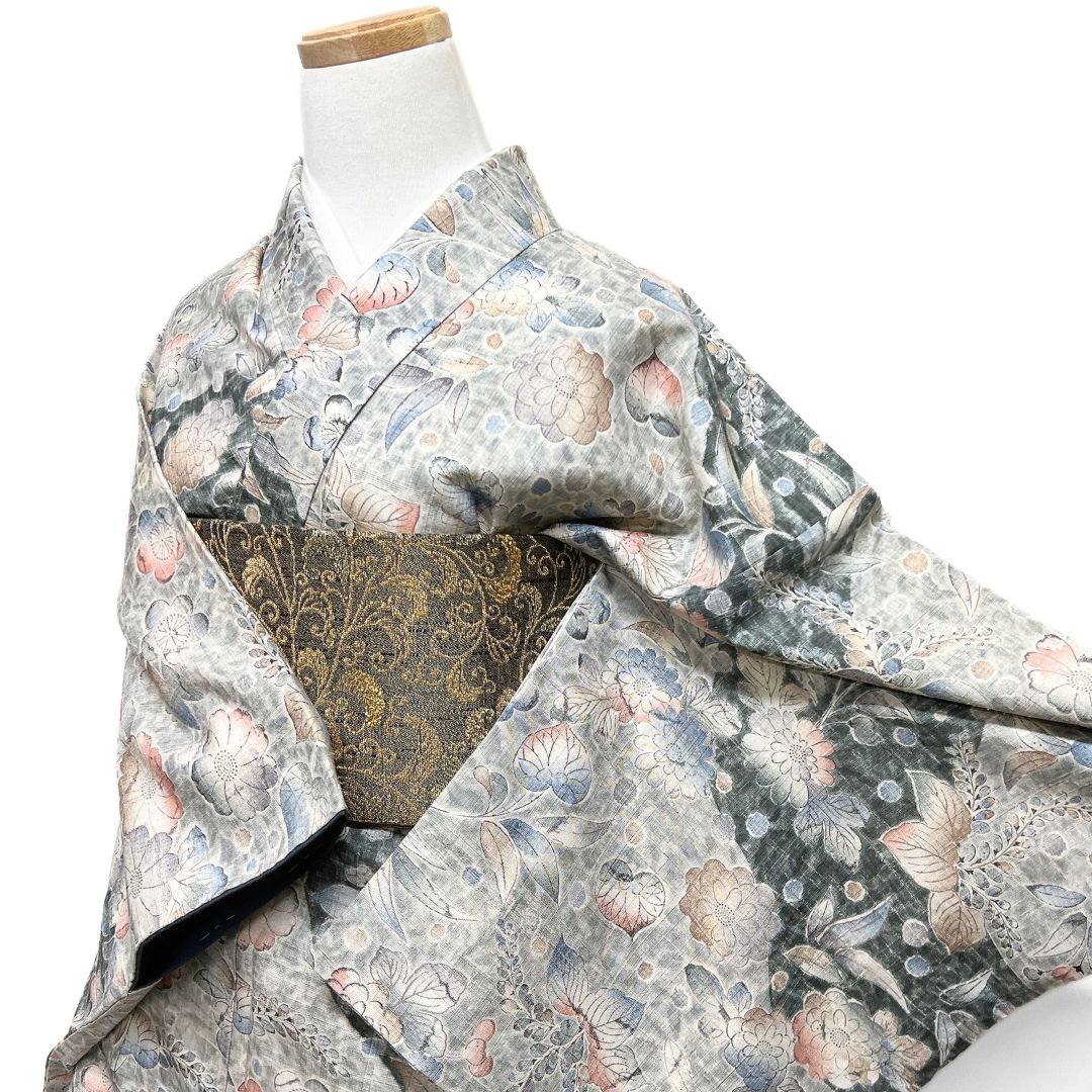 付け下げ 紬 辻ヶ花 葵 桐の花 ぼかし染め 着物 123 b d ms