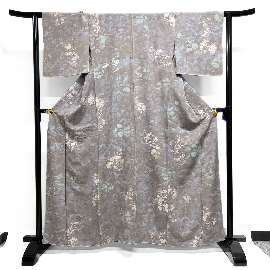 小紋 抽象模様 葉影 お洒落 くすみ 着物 123 b d ms