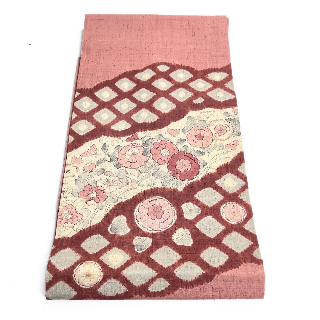 名古屋帯 紬 辻ヶ花 椿 菊 鹿の子 着物 123 b d ms