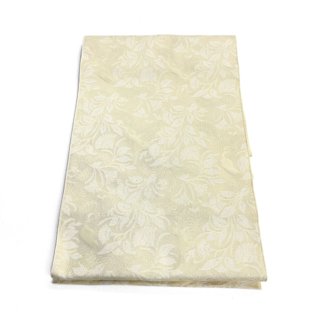 名古屋帯 松葉仕立て 洗える着物 猫 唐花 唐草 アイボリー 着物 123 b d ms