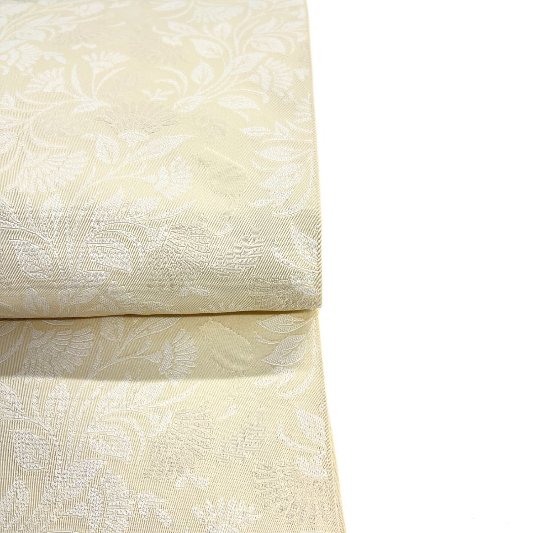  名古屋帯 松葉仕立て 洗える着物 猫 唐花 唐草 アイボリー 着物 123 b d ms 名古屋帯 帯