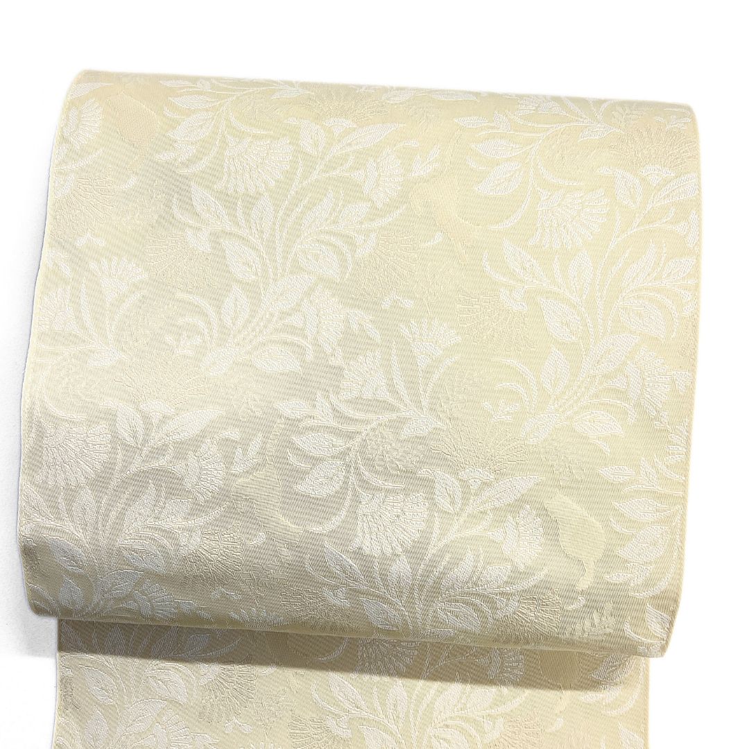 名古屋帯 松葉仕立て 洗える着物 猫 唐花 唐草 アイボリー 着物 123 b d ms