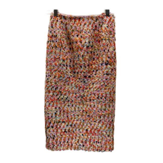 KEITA MARUYAMA スカート タイト ミディアム丈 ミモレ丈 総柄 混色 サイドスリット 古着