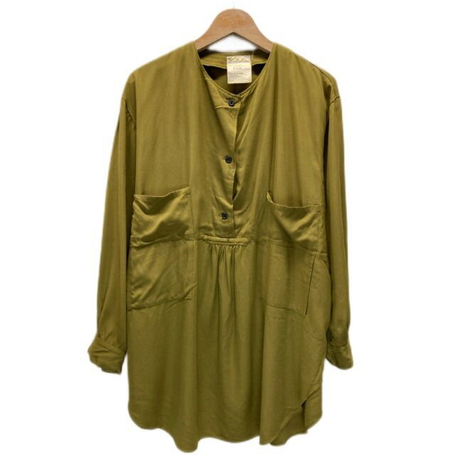 Y s カットソー 長袖 トップス ロング丈 無地 クルーネック ハーフボタン ロングカットソー 胸ポケット ドメスティック 古着