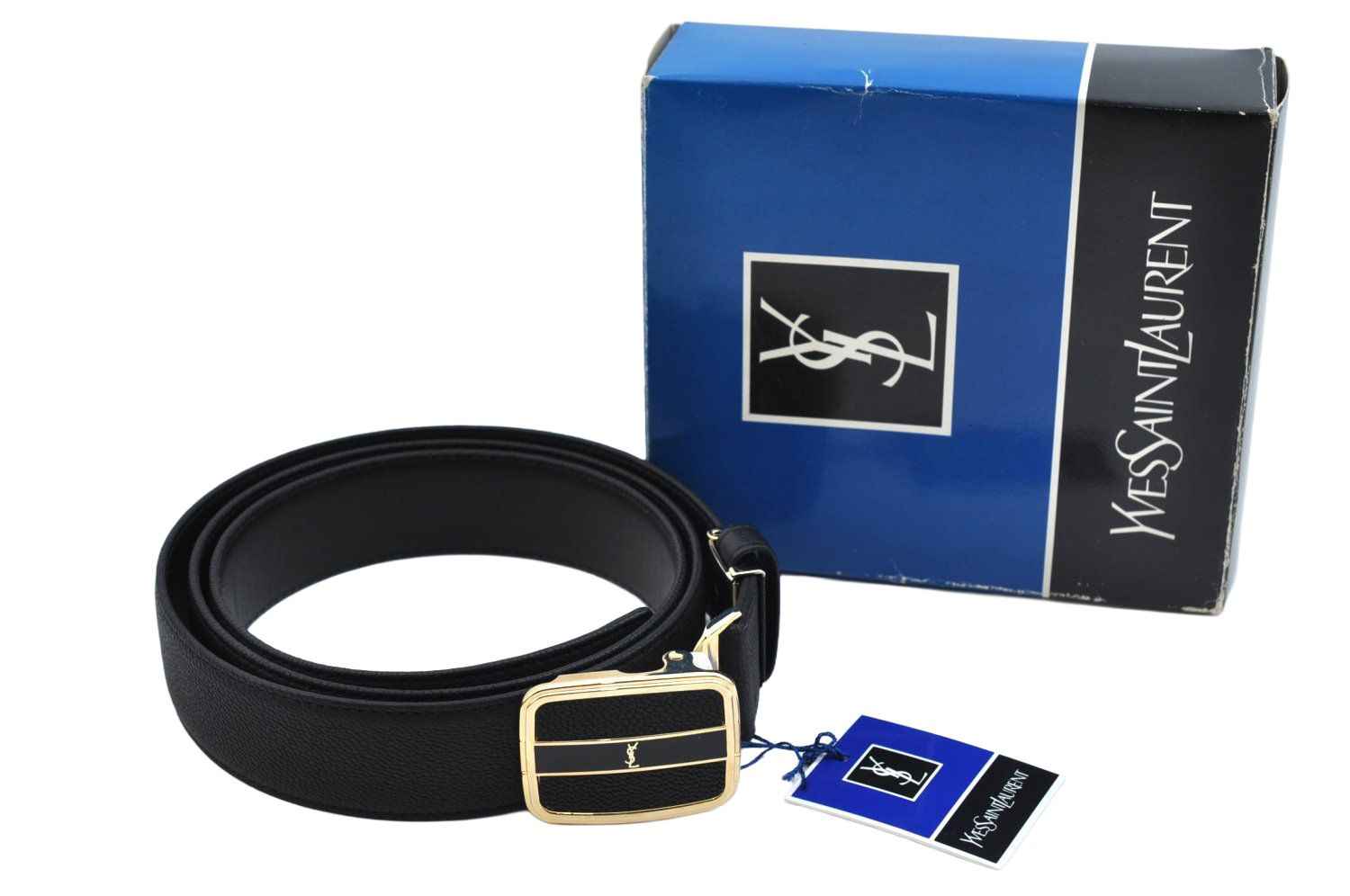 YVES SAINT LAURENT イヴサンローラン ベルト レザー 113 cm 44 5 ブラック 箱 4511 N