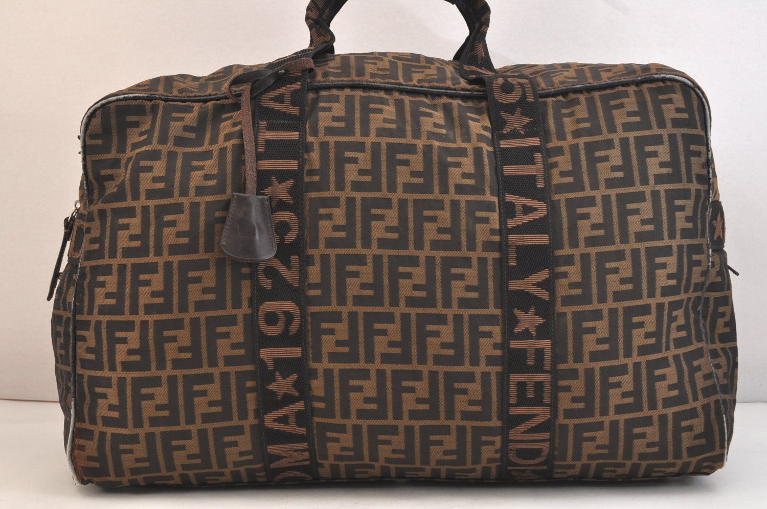FENDI フェンディ ズッカ柄 トラベルボストンバッグ ナイロン レザー ブラウン ブラック 4911 N