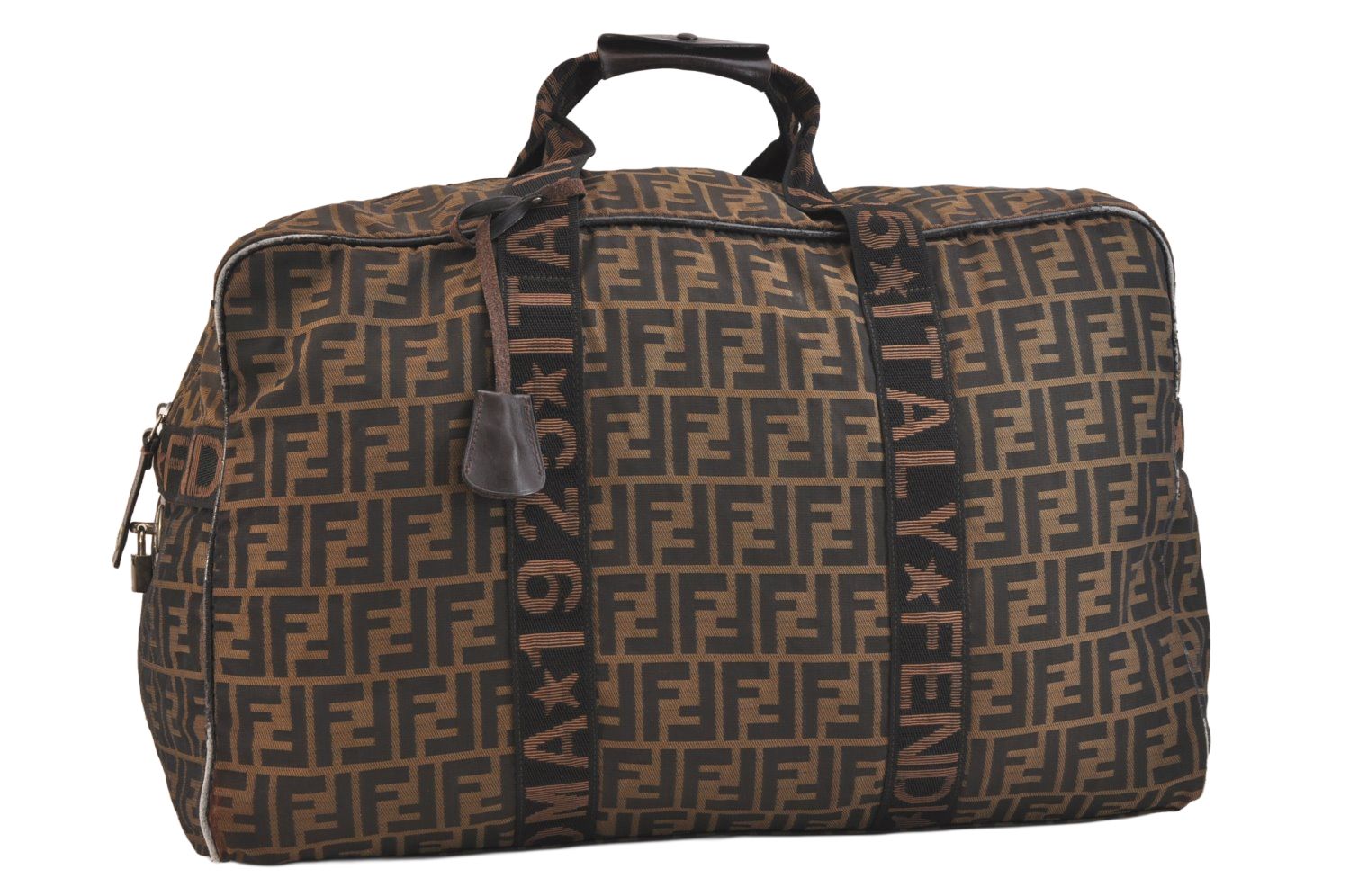 FENDI フェンディ ズッカ柄 トラベルボストンバッグ ナイロン レザー ブラウン ブラック 4911 N