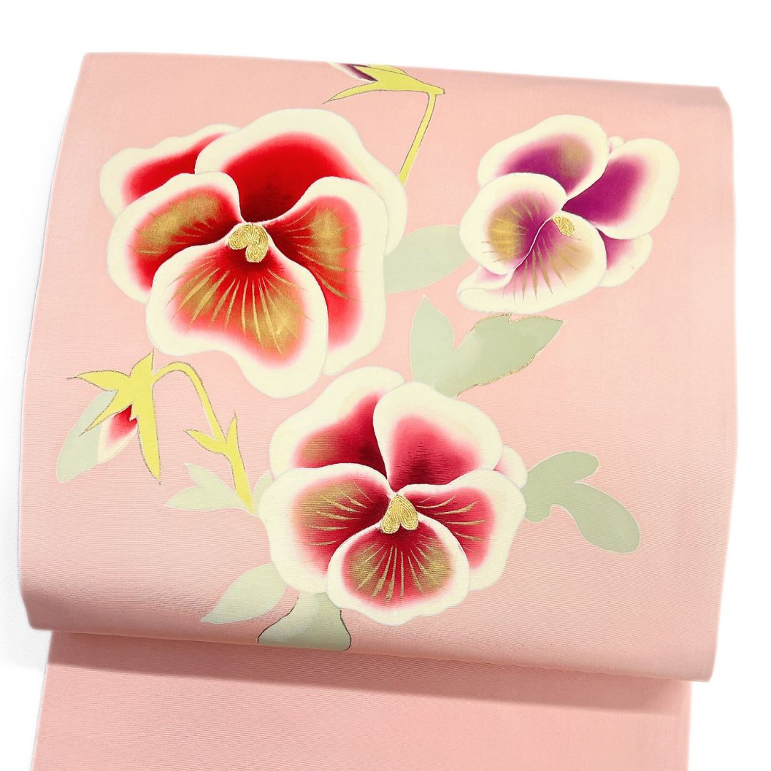 名古屋 塩瀬 金駒刺繍 金彩 花模様 着物 123 b d ms