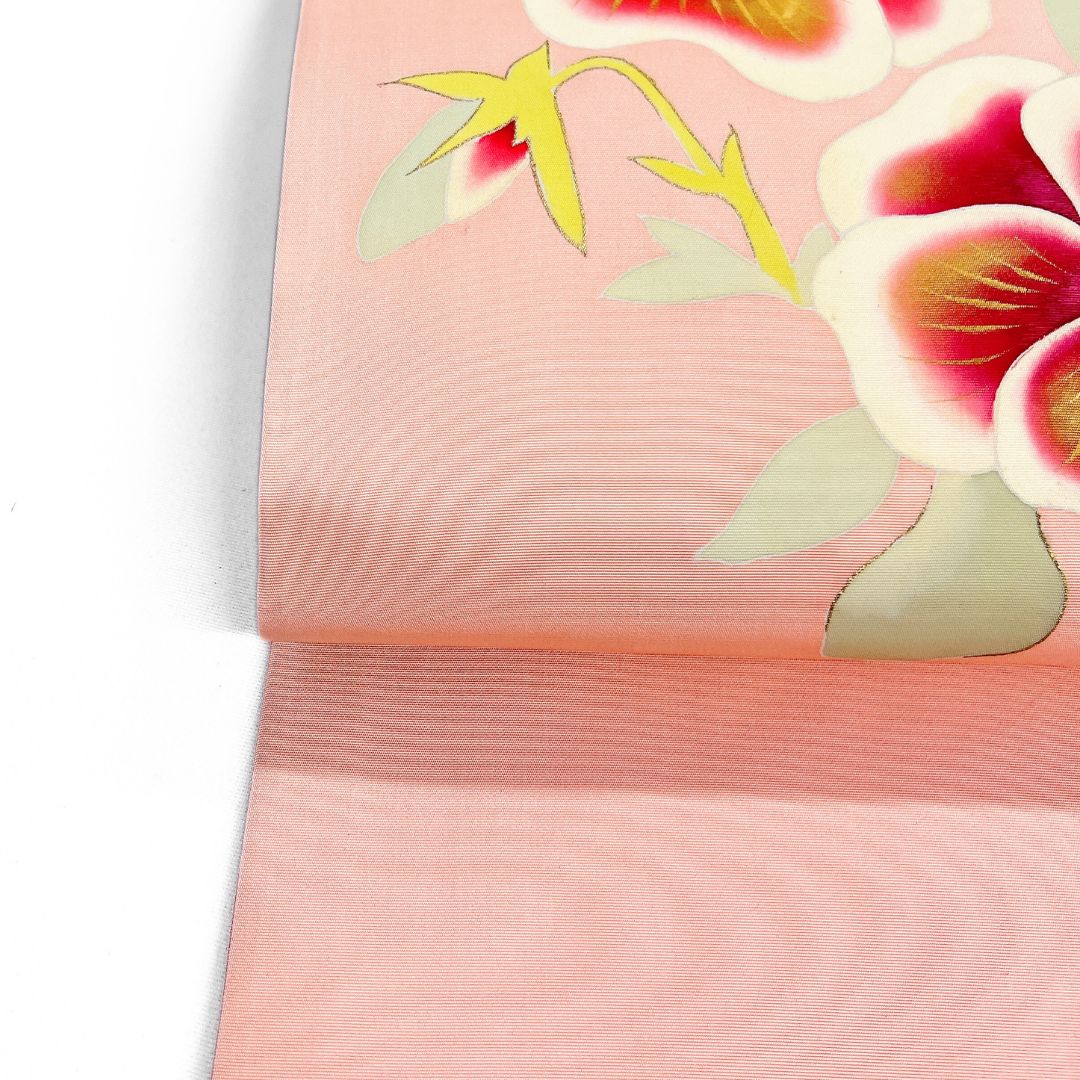 名古屋 塩瀬 金駒刺繍 金彩 花模様 着物 123 b d ms